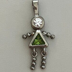 Sterling Silver Child Pendant with Peridot and Cubic Zirconia